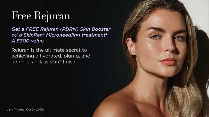 Free Rejuran PDRN Skin Booster with a SkinPen microneedling treatment, a $300 value. Valid through October 31, 2026.